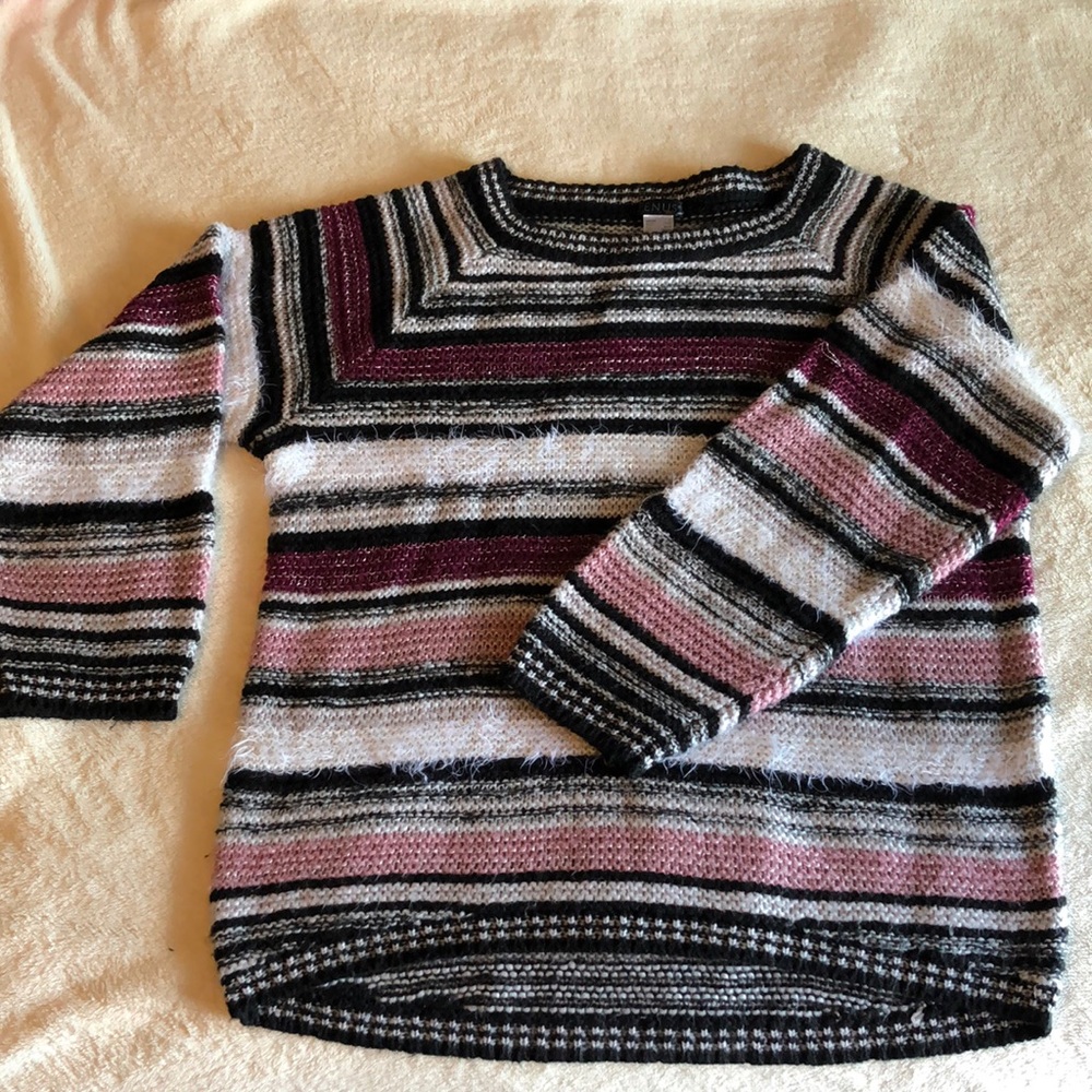 Oversized Cozy Maroon Pink White Black Striped Sweater